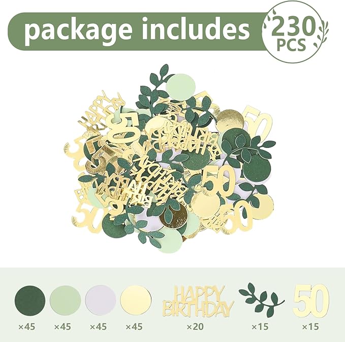 Sage Green 50th Happy Birthday Confetti, 50th Birthday Table Decorations - Image 2