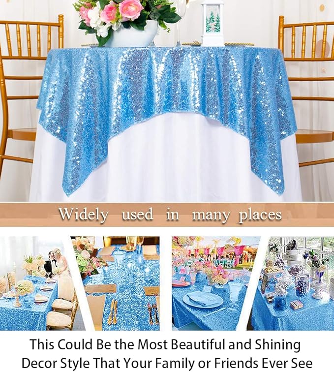ShinyBeauty Small Tablecloth Square 36x36-Inch Baby Blue Sequin Tablecloth - Image 5