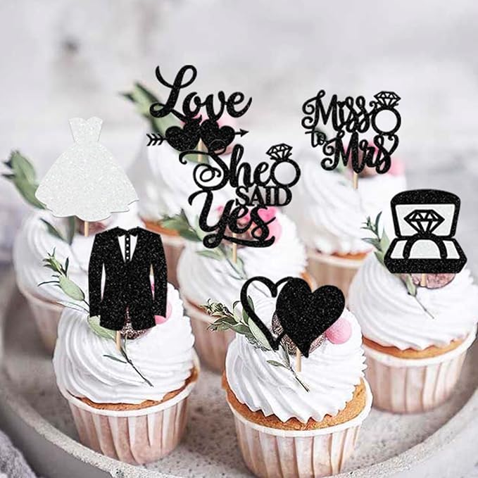 30 Pack Bride to be Cupcake Toppers Glitter Diamond Ring Love I Do Cupcake - Image 7