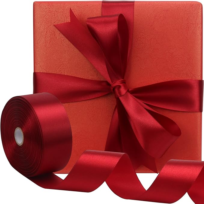 Deep red Solid Satin Ribbon 1-1/2 Inch 50 Yards Solid Polyester Fabric Ribbon - Image 4
