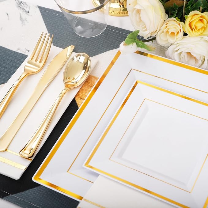 Festiva 350Pcs Gold Plastic Plates - Image 3