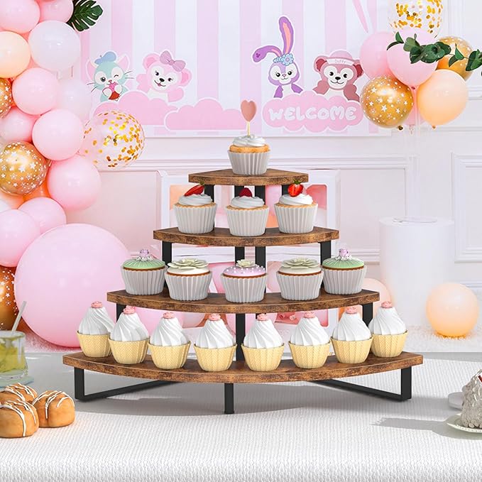 ELITEROO Cupcake Tier Stand, Wooden Cup Cake Stand Stairs, 4 Tier Dessert Table - Image 4