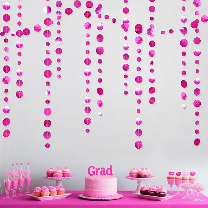 Hot Pink Party Decorations Circle Dots Garland Metallic Rose Pink Hanging Paper by pinkblume