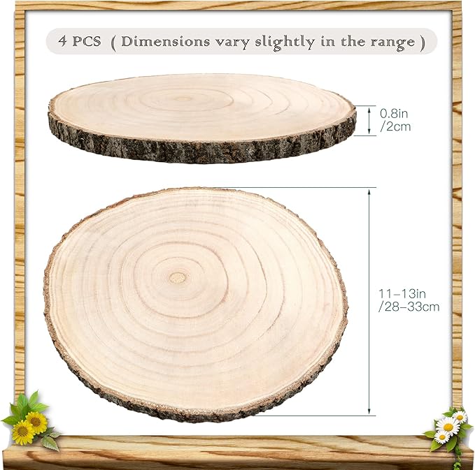 ZOCONE 4 Pcs Large Wood Slices 11-13 Inches Unfinished Rounds, Natural - Image 2