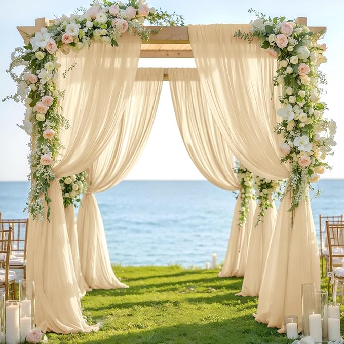 Champagne 2 Panels Wedding Arch Draping Fabric 29" x 20Ft Sheer Drapes Outdoor by Jimtx