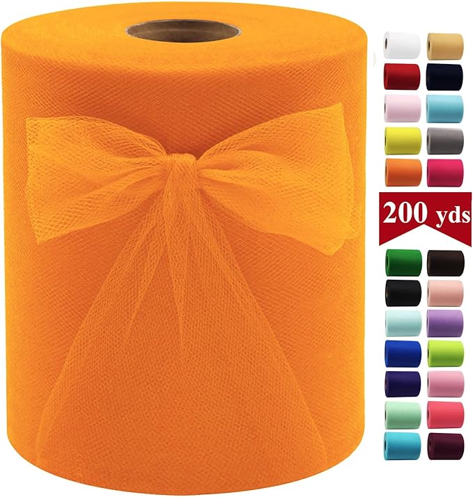 Orange Tulle Fabric Rolls 6 Inch by 200 Yards Fabric Spool Tulle Ribbon by IONTACH