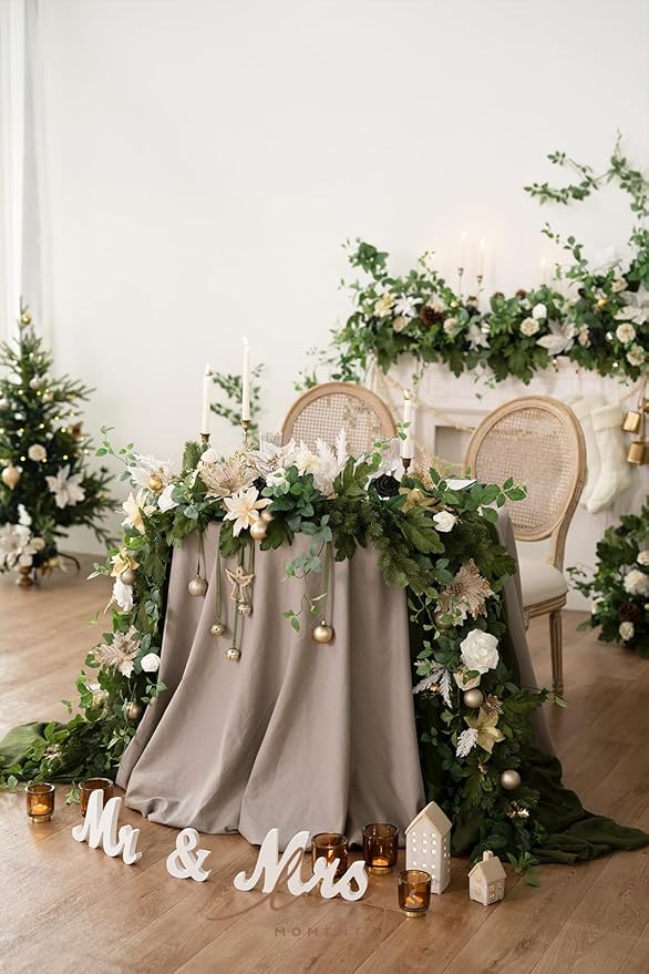 Ling's moment 9FT Christmas Flower Garland, Handcrafted Wedding Sweetheart - Image 3