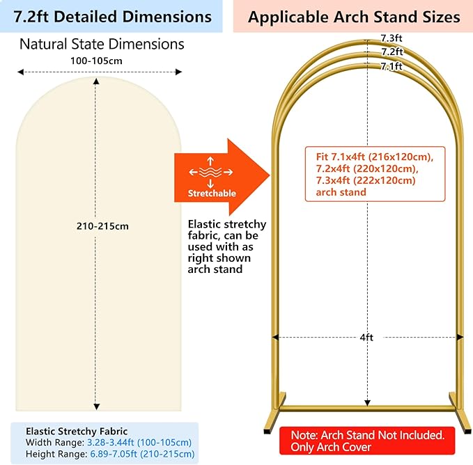 HEMMOTOP 7.2 ft Light Beige Arch Backdrop Cover, Ivory Spandex Arch Covers - Image 2