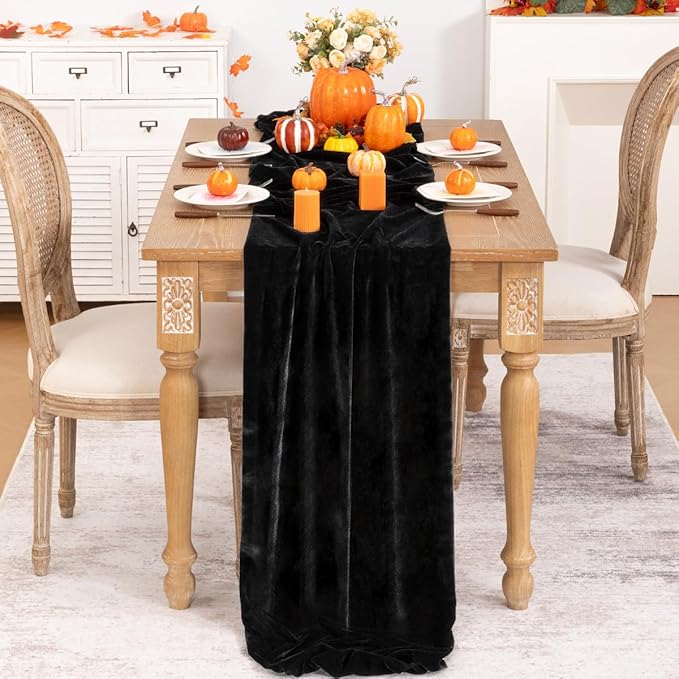 Black Velvet Table Runner 3 Pack Fall Halloween Black Table Runners 20 x 120 - Image 2