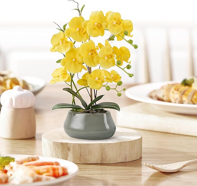 Orchid Artificial Flowers with Gray Vase Large Silk Faux Phalaenopsis Flowers - Image 6
