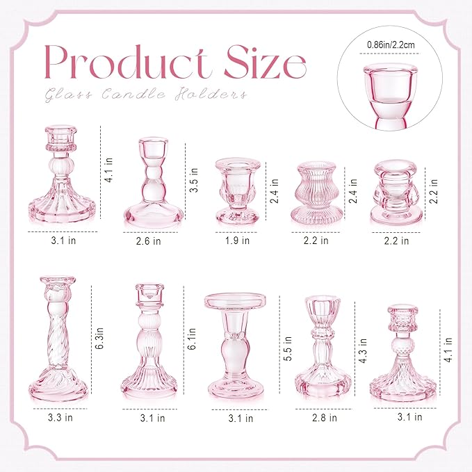 Mumufy 10 Pcs Glass Crystal Taper Candle Holders Clear Glass Candlestick Holder - Image 2