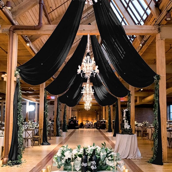 MODFUNS Black Ceiling Drapes for Weddings 2 Panels 5x20 FT Chiffon Wedding Arch - Image 5