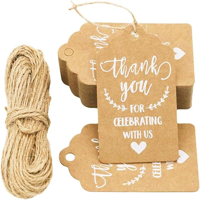 100 Pcs Kraft Paper Tags, Thank You by KESTAR