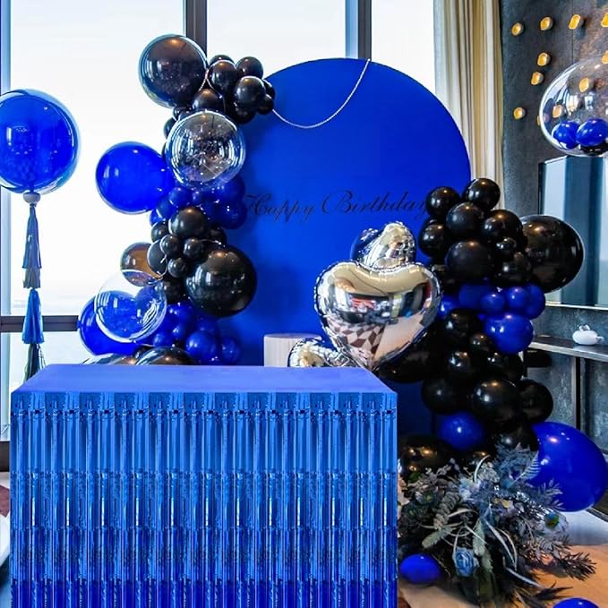 Blue Streamers Party Decorations, 2 Packs Blue Table Skirts Metallic Foil - Image 4