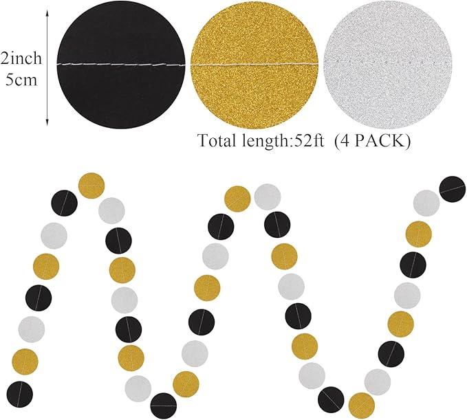 Silver Black Gold Party Decorations - 52Ft Paper Streamers Garland Banner - Image 2