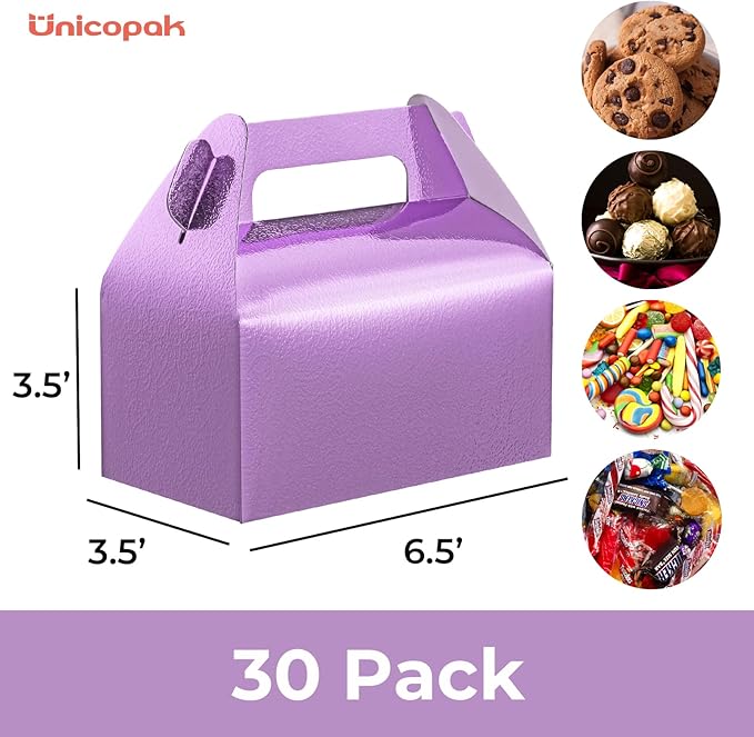 UnicoPak 30 Pack Glossy Purple Gable Treat Boxes, Party Favor Boxes, Gift Boxes - Image 2