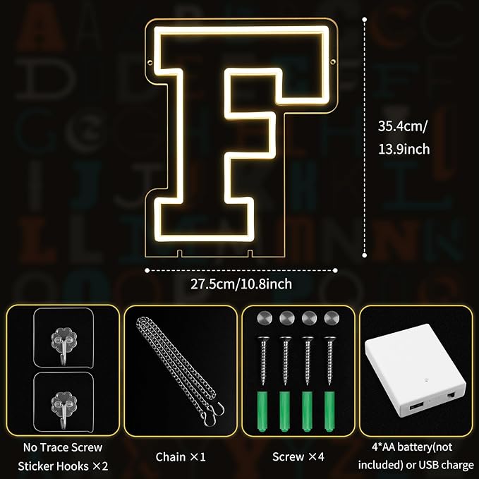 Light Up Letters F, Led Marquee Letter Lights Neon Sign, 13.9" Height - Image 2