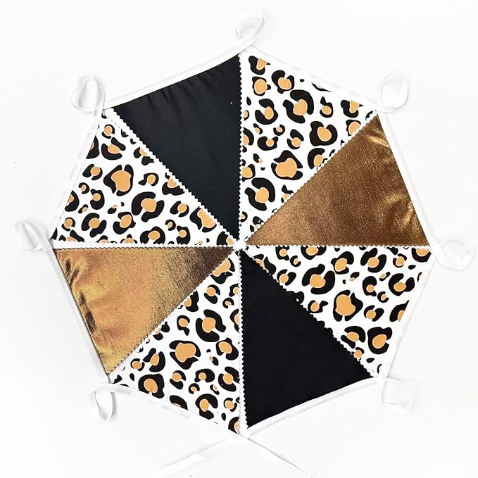 32Ft Cheetah Party Decorations Metallic Brown Black Leopard Triangle Banner - Image 7