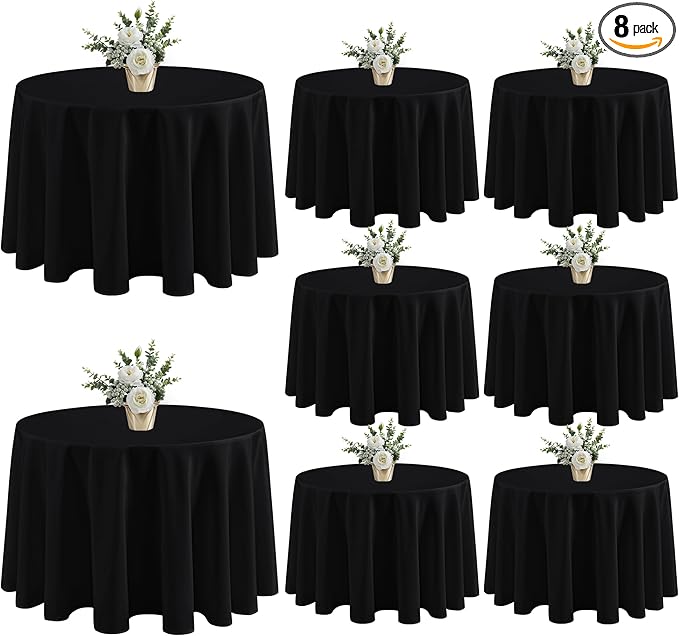 Fitable 8 Pack Black Table Cloths 120 Inch Round by Fitable