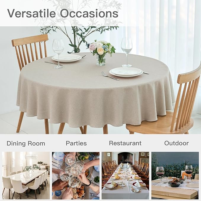 maxmill Round Linen Textured Tablecloth Spill-Proof Stainproof Wrinkle Free - Image 9