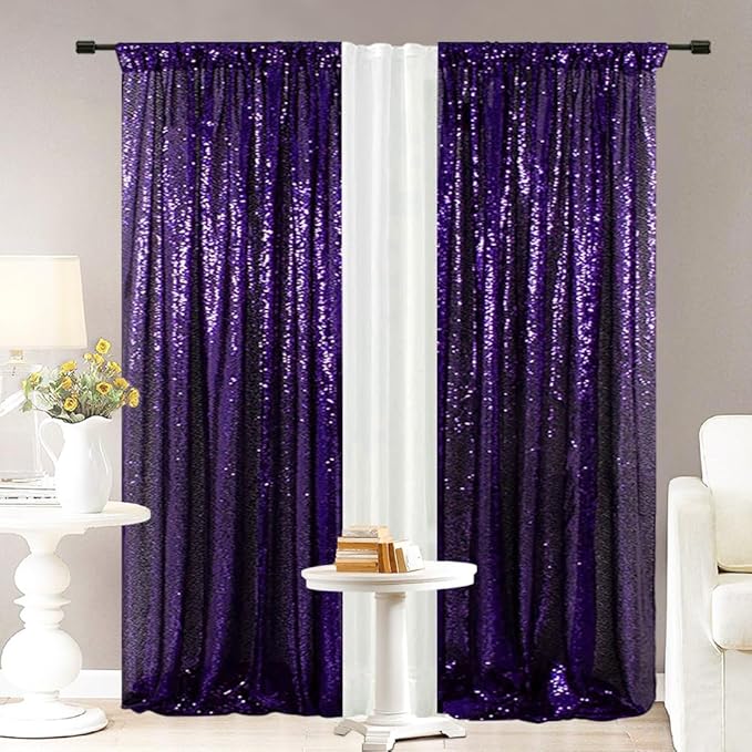 Eternal Beauty Sequin Backdrop Curtains, 3x7 Ft-2 Panels Purple Back Drop by EternalBeauty