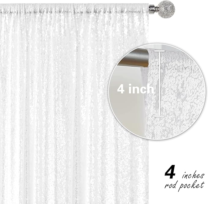 White Sequin Backdrop Curtain 4 Pieces 2FTx8FT Glitter Photography Backdrop - Image 5