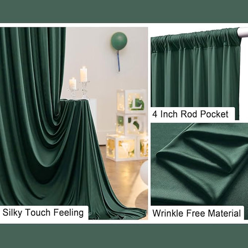 10 ft x 8 ft Wrinkle Free Hunter Green Backdrop Curtain - Image 2
