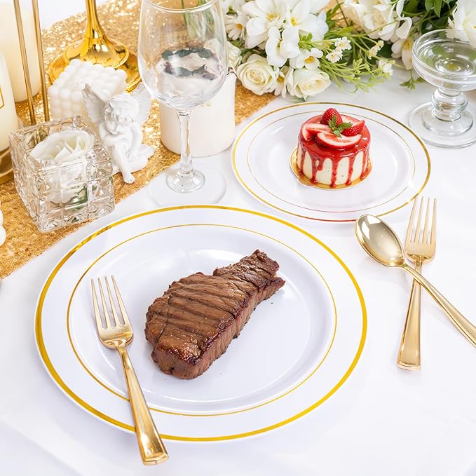 350 Pieces White and Gold Plastic Plates - Image 3