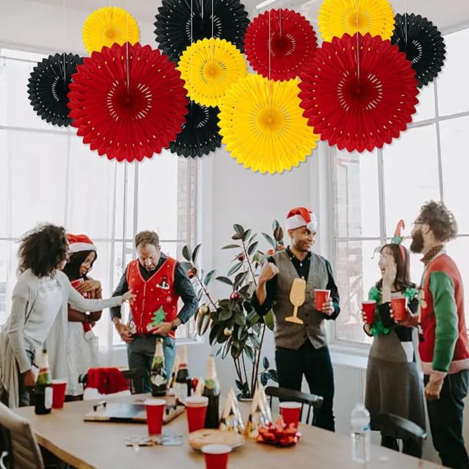 18 Pcs Red Yellow Black Hanging Paper Fan, Hanging Honeycomb Round Paper Fans - Image 6