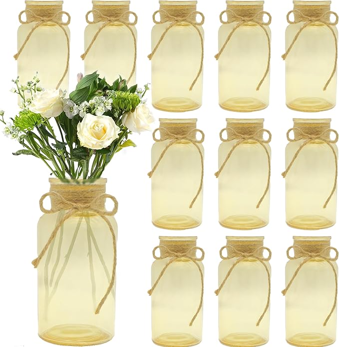 Vintage Glass Flower Vase，12 Pack Gold Amber Farmhouse Glass Centerpiece Vases by LEYIQUCHAMPAGNEWINEGLASSES
