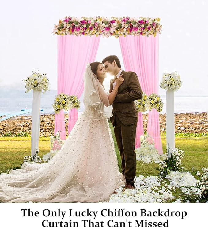 DUOBAO Pink Chiffon Backdrop Curtain-2 Panels 29x120-Inch Wedding Draping Beach - Image 2