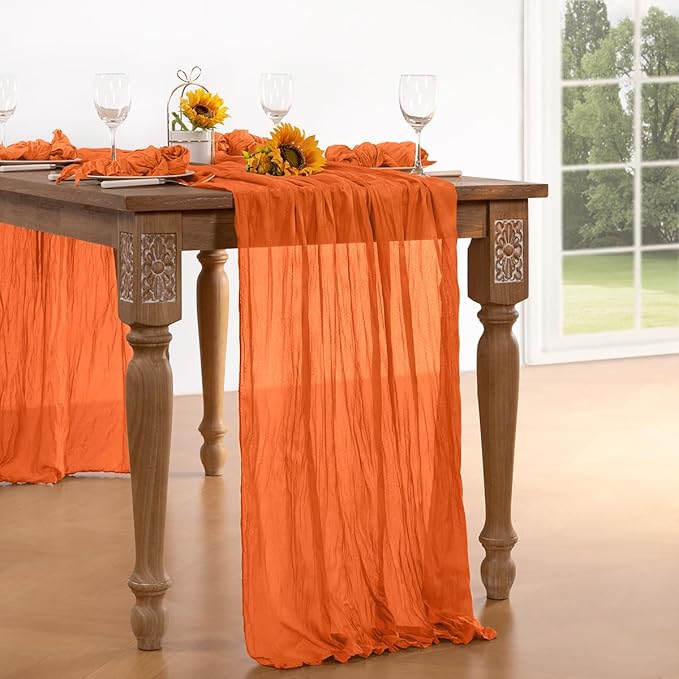 Orange Cheesecloth Table Runner 4 Pack Halloween Orange Table Runners Boho - Image 5