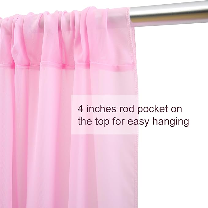 10ft x 10ft Pink Backdrop Curtains, Wrinkle-Free Sheer Chiffon Fabric Photo - Image 3