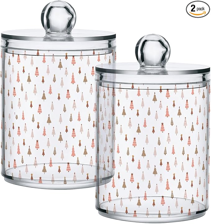 Gredecor 2 Pack Qtip Holder Clear Pastel Christmas Tree Pink Forest Apothecary by Gredecor