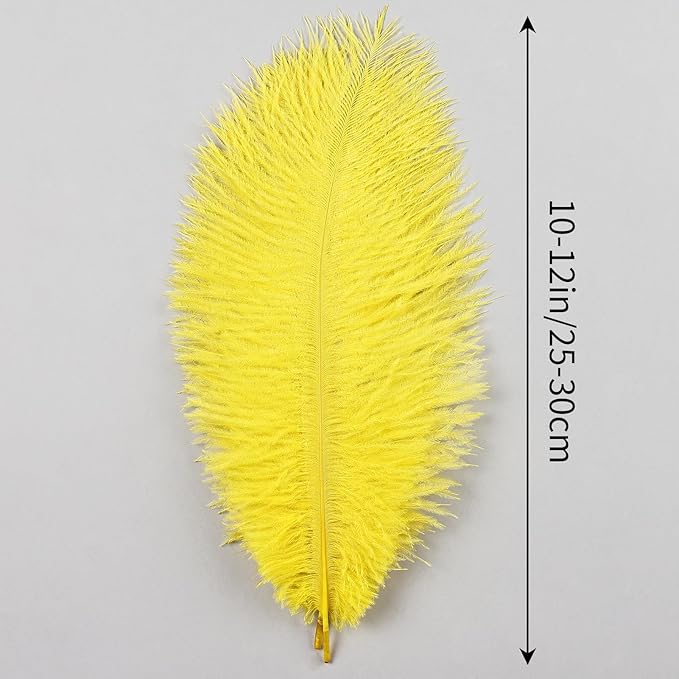 THARAHT Yellow Ostrich Feathers 12pcs Natural Bulk 10-12Inch 25cm-30cm - Image 2