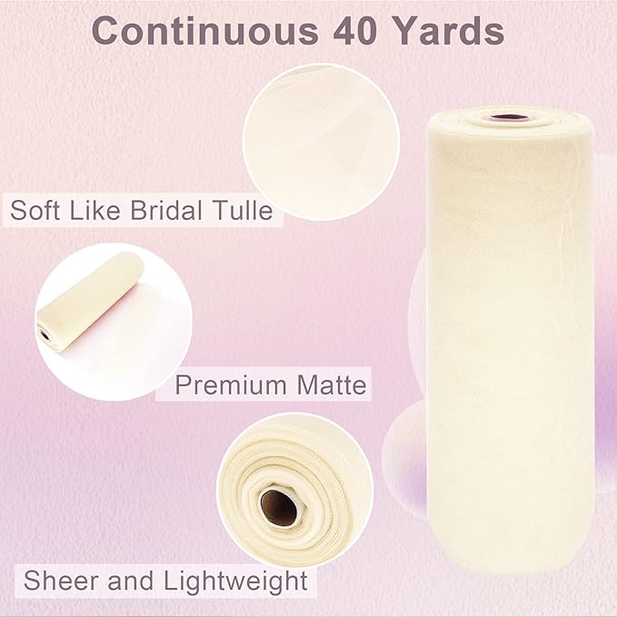Ivory Tulle Fabric Roll Spool Bolt Large Tulle Wedding Party Decoration - Image 2