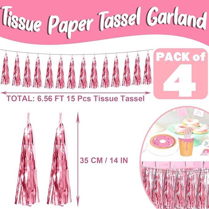 4P Light Pink Foil Fringe Metallic Tassel Streamers Banner Tassel Garland - Image 2
