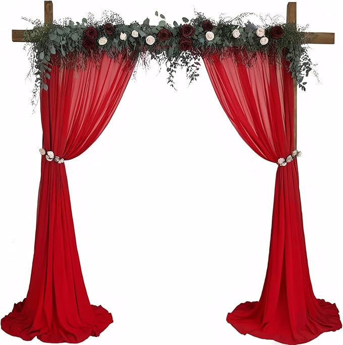 DUOBAO Red Chiffon Backdrop Curtain-2 Panels 29x120-Inch Wedding Chiffon by DUOBAO
