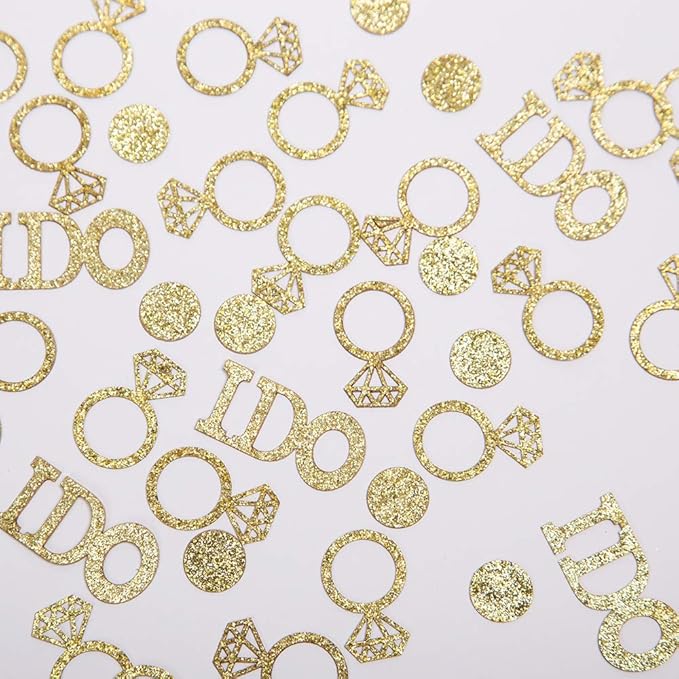 Gold Wedding Table Confetti, Glitter Paper Diamond Ring Confetti, I Do - Image 5
