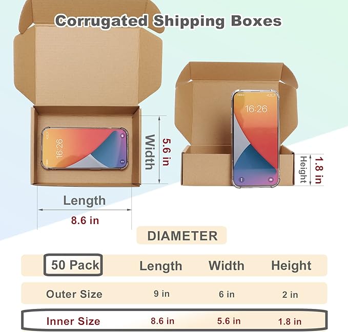 MEBRUDY 9x6x2 Inches Shipping Boxes Pack of 50, Small Corrugated Cardboard Box - Image 2