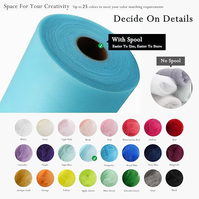 Light Blue Tulle Fabric Rolls 54 Inch by 40 Yards Tulle Bolt Spool - Image 3