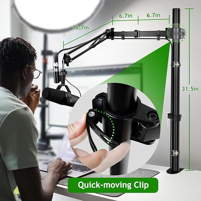 Mic Boom Arm, Adjustable Height Overhead Microphone Stand - Image 4