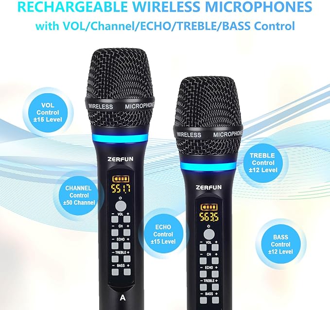 4 Channel Rechargeable Wireless Microphone System, Pro UHF Metal Handheld - Image 4