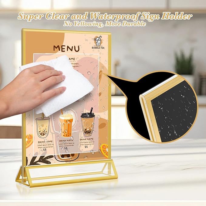 Gold Acrylic Sign Holder 5x7, 16 Pack Wedding Gold Frame Table Number Holders - Image 5