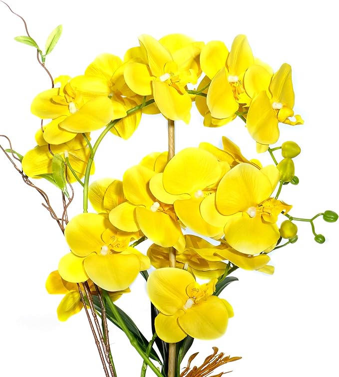 Orchid Artificial Flowers with Gray Vase Large Silk Faux Phalaenopsis Flowers - Image 3
