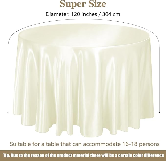 Ruisita 120 Inches Round Satin Tablecloths Ivory Overlay Round Satin Table - Image 2