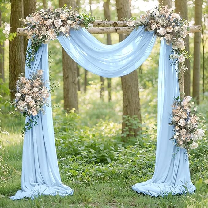 Light Blue Elegant Arch Draping Fabric 2 Panels Outdoor 29" × 20Ft Sheer - Image 2