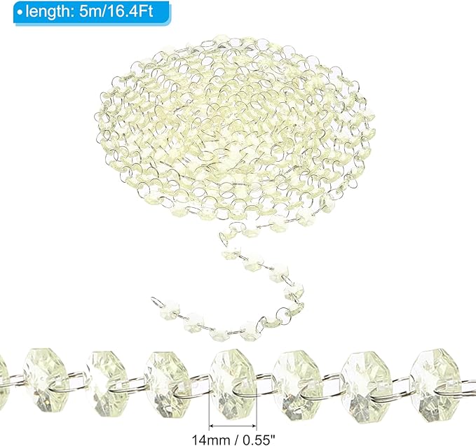 PATIKIL 14 mm Crystal Garland Strands, 16.4 Ft Acrylic Octagon Chandelier Bead - Image 2