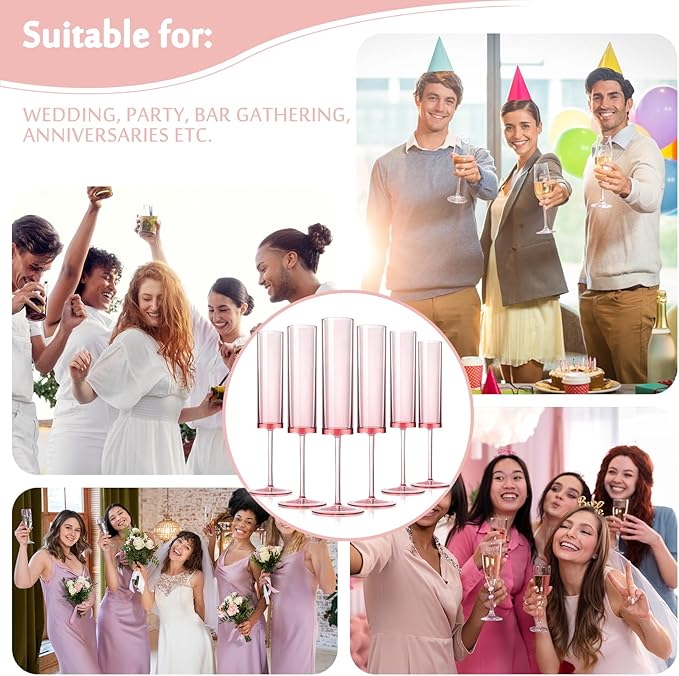 50 PCS Pink Champagne Flutes Plastic 5.4 OZ Clear Acrylic Champagne Flutes - Image 4