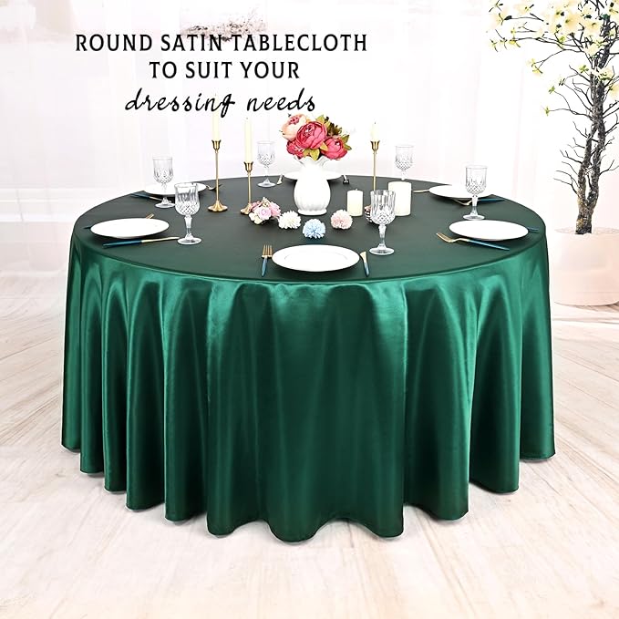 10 Packs Satin Tablecloth 120 Inch Dark Green Round Table Cloth Silk Tablecloth - Image 6